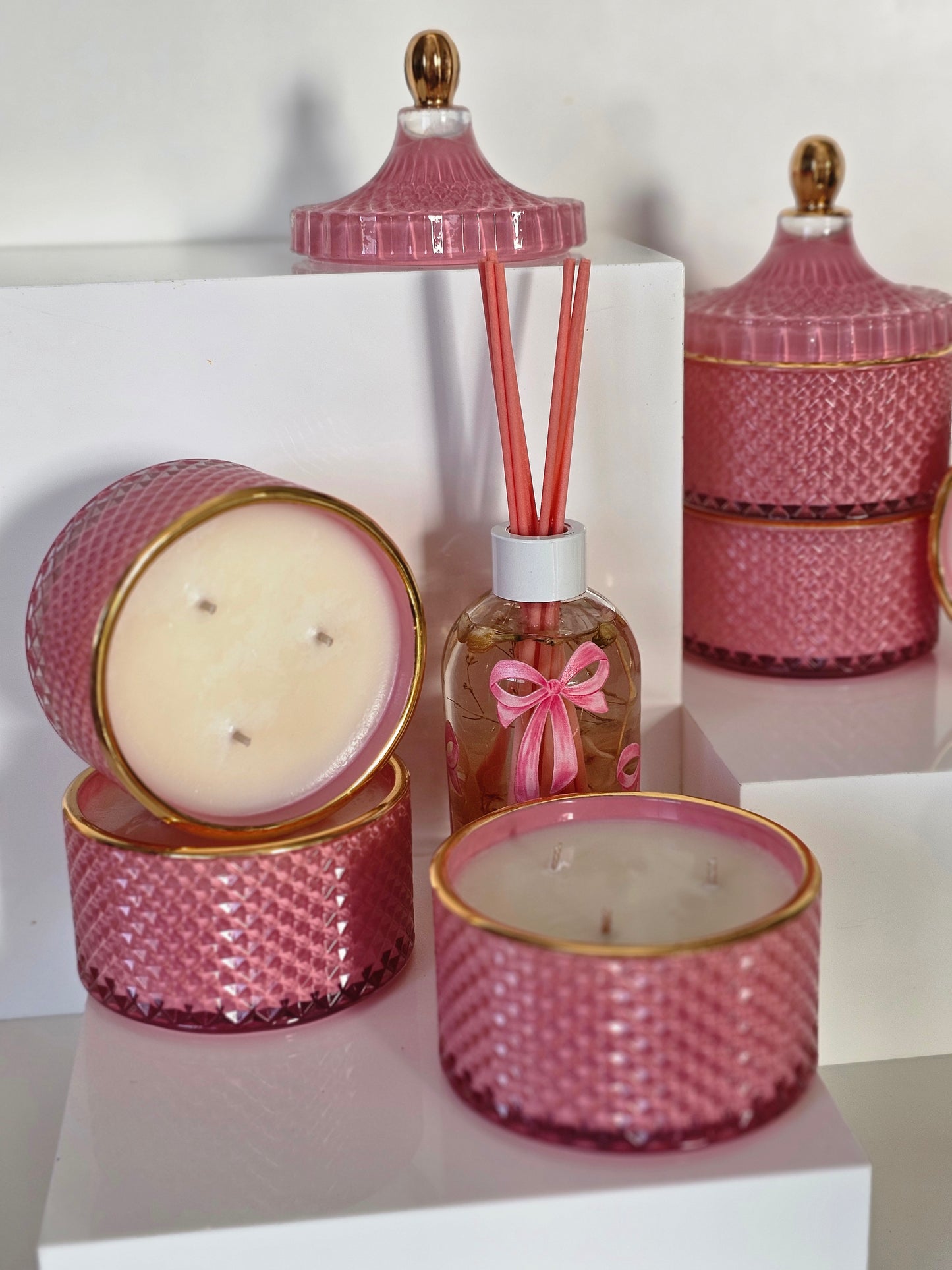 Triple Gold Pink Candles Jars